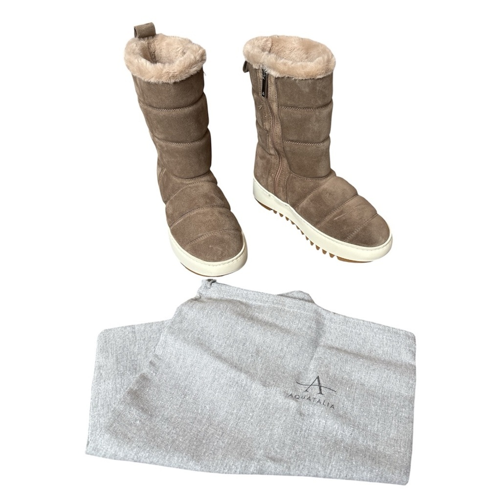 Aquatalia Waterproof Winter Boots Suede Fur Side Zip Light Taupe New Size US 5.5 - Picture 1 of 12